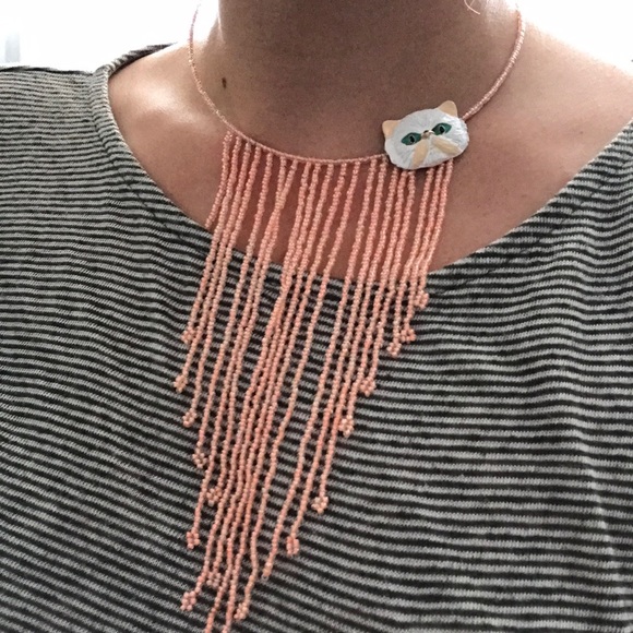 Pink Persian cat drop necklace - Picture 2 of 3